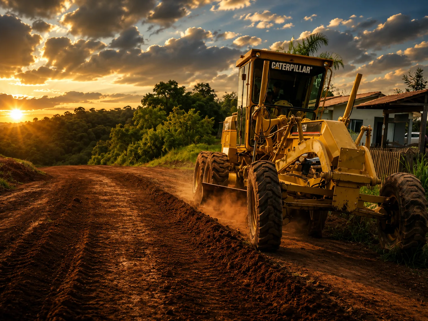 Motoniveladora em serviço de nivelamento